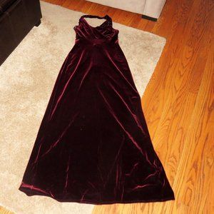 BCBG Max Azria Essentials Maroon Faux Velvet Stretch Long Gown, Size Medium, NWT